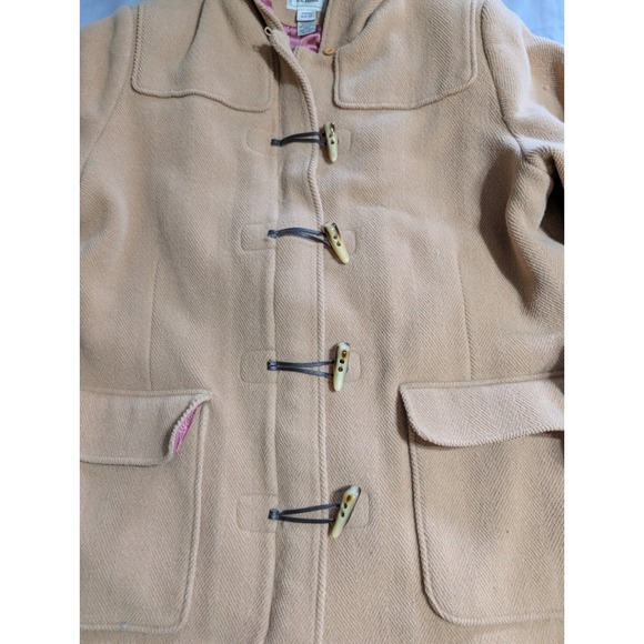LL Bean Wool Toggle Duffle Coat Womens 2X Hooded Tan Beige Winter Jacket - Picture 9 of 10
